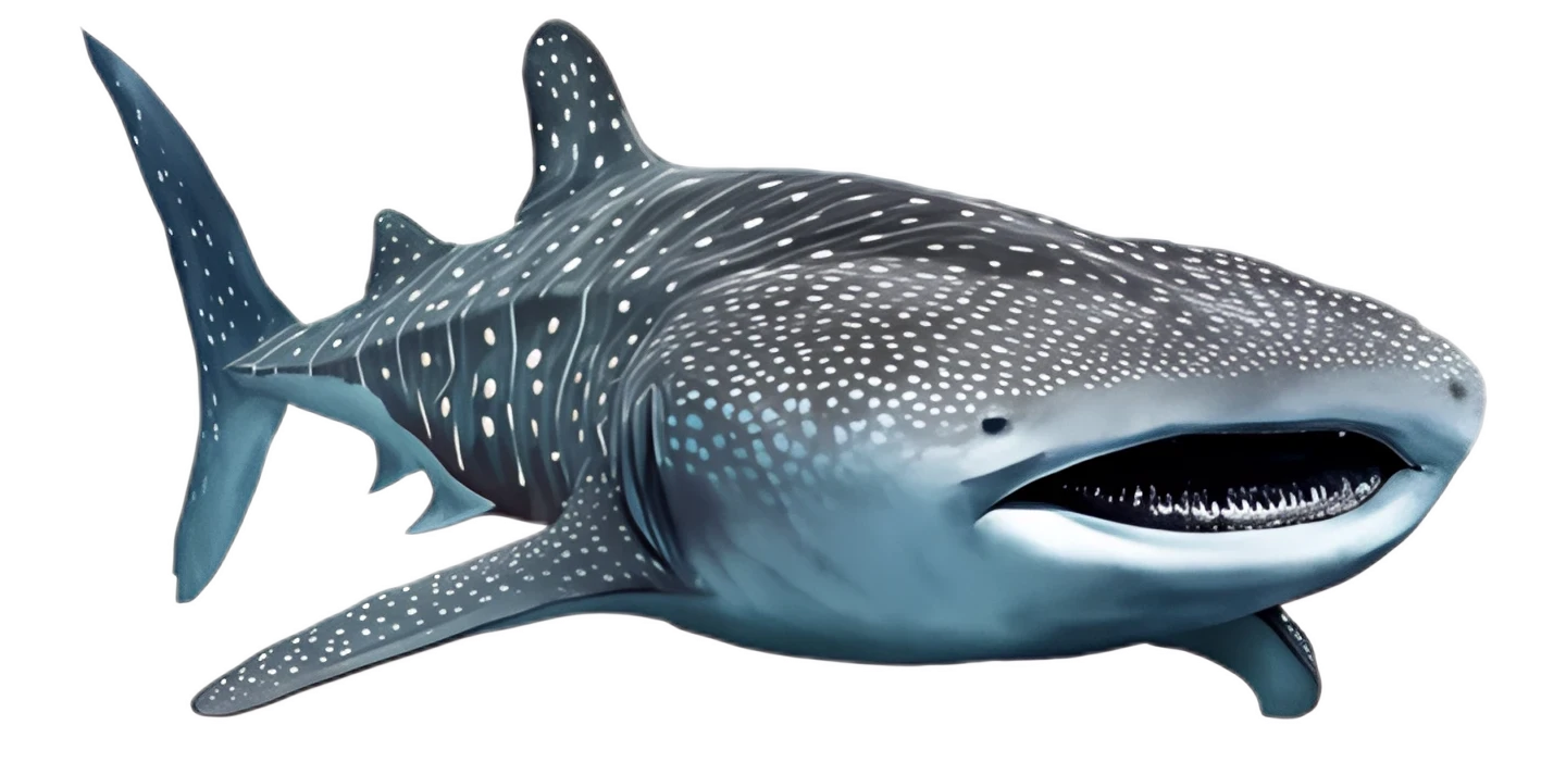 Tiburón ballena nadando en aguas azules, mostrando su tamaño y patrón de manchas